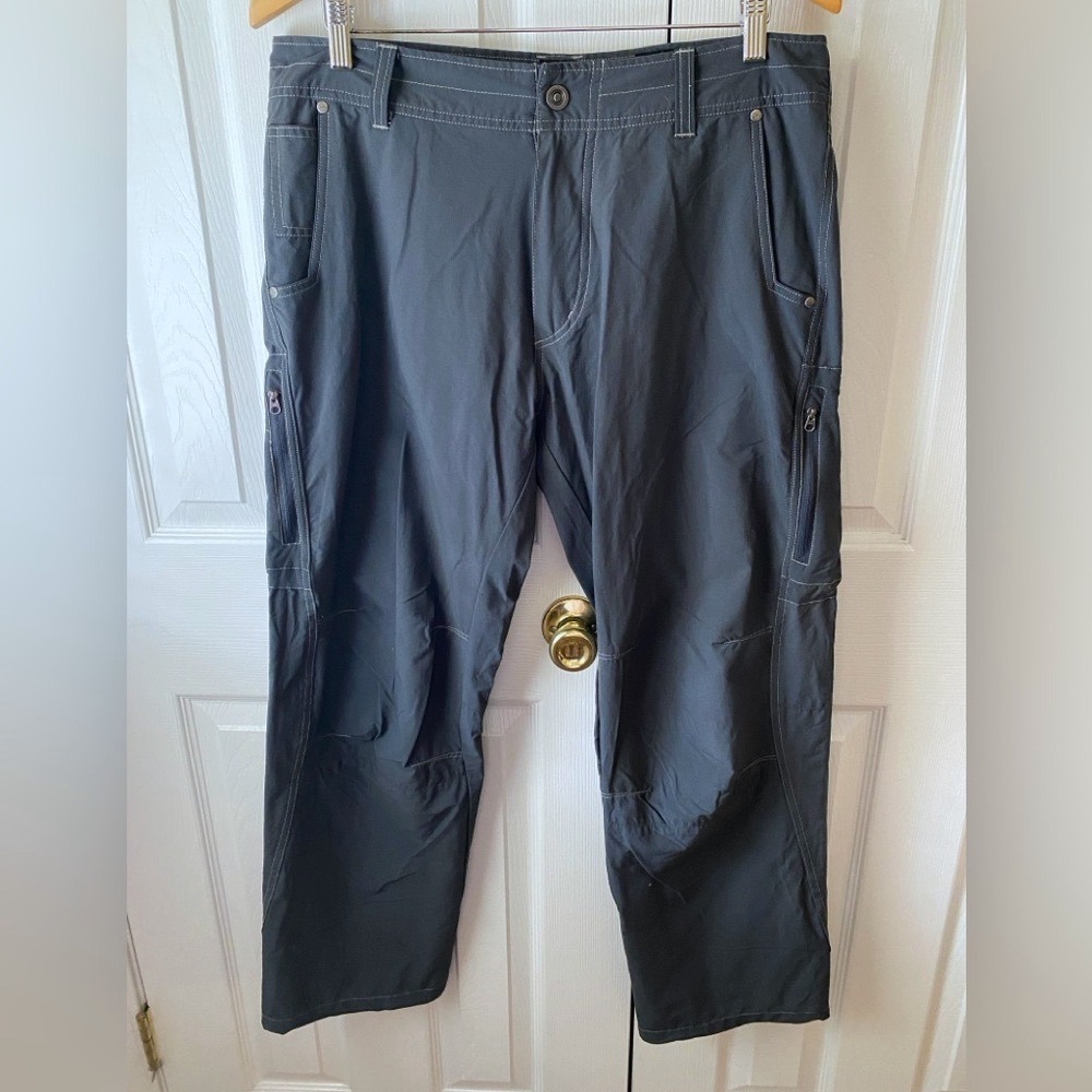 KÜHL Dark Charcoal Nylon Straight Leg Cargo Gorpcore Hiking Pants SZ 34/30